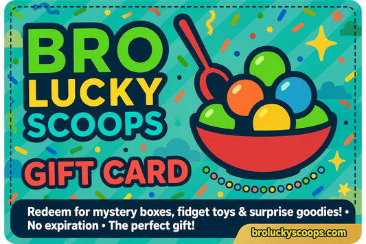 Bro Lucky Scoops gift card, colorful logo gift card graphic